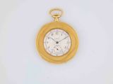 an image of a gold pocket watch with roman numerals on the dial