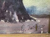 a picture of a painting of a woman sitting on a bench