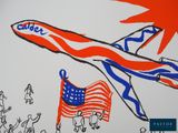 a drawing of a plane with an american flag on it