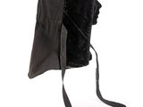 a black hat that has a black ribbon around it