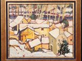 an image of a painting of a village in the snow