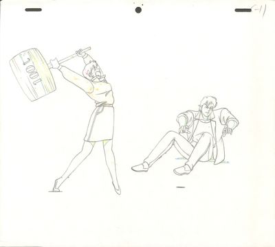 dessin représentant un homme brandissant une batte de baseball en direction d'un autre homme assis sur une chaise