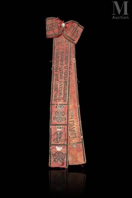 an image of a red tie with writing on it