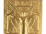 médaille d'or représentant une femme tenant une épée
