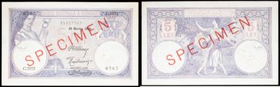 a close up of two different bills with red writing on them