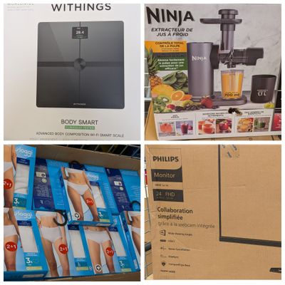 quatre photos d'objets différents contenus dans la boîte