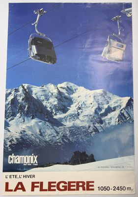a poster of a ski lift going up the mountain