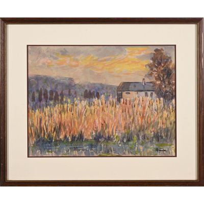 MALET Albert. (1912-1986). « Paysage lacustre aux roseaux et… - Photo 1