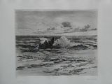 dessin au crayon représentant un homme sur un bateau en pleine mer