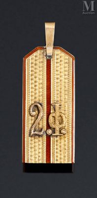 an image of a gold and red tag with the number twenty on it