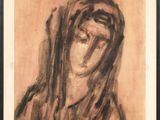 un tableau représentant une femme portant une capuche sur la tête