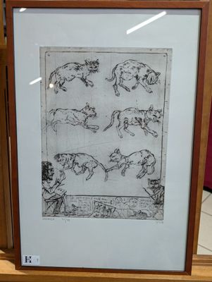 Mordecai MOREH (1937 - ) - "Etude de chats", gravure en noir… - Photo 1