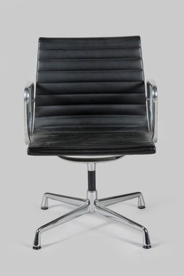 an image of a black leather office chair on a white background