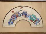 tableau représentant un groupe de personnes tenant des parapluies et formant un cercle