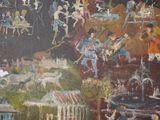 a painting of a carnival scene with people on it