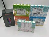 several boxes of different colors and sizes of electronic devices