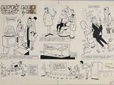 an old comic strip with a cartoon of a man in a suit and a woman in a dress