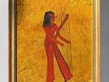 painting of a woman with a harp in a gold frame