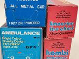 three boxes of assorted ambulance are stacked on top of each other