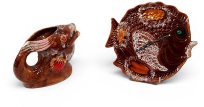 VALLAURIS Suite de deux céramiques à glaçure marron, signées…