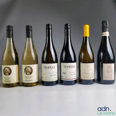 plusieurs bouteilles de vin sont alignées sur une table