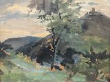 an image of a painting of a tree in a field