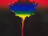 a painting of a flower with a rainbow drip on it