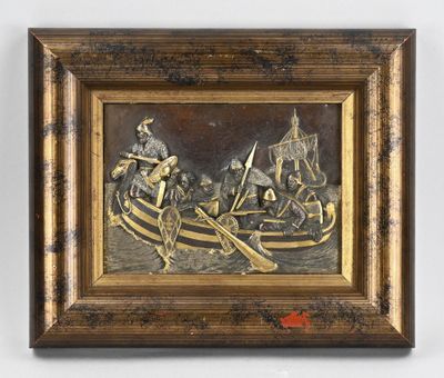 tableau représentant un homme et une femme dans un bateau sur un lac