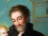 an image of a painting of a man holding a baby