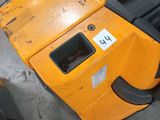 a close up of a forklift with a number plate on it