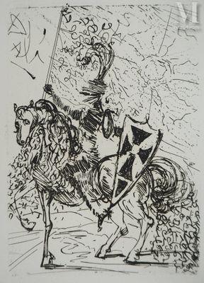 un dessin représentant un homme à cheval tenant un drapeau