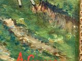 a painting of a sheep and a dog in a field