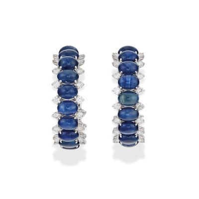 paire de boucles d'oreilles saphir et diamant