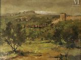 l'image d'un tableau représentant un paysage avec un château au loin