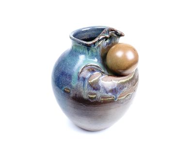 Grand vase ou cruche en terre cuite à glaçure nuancée bleu e… - Photo 1