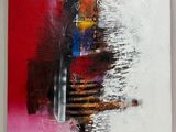 peinture abstraite représentant un vase rouge et noir sur fond rouge
