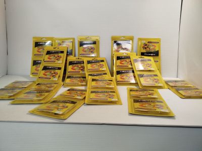 many packets of food sitting on a counter