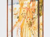 tableau représentant une femme en robe tenant un éventail dans la main droite