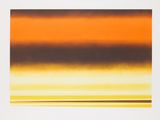 peinture abstraite composée de rayures orange, jaunes et marron sur fond blanc