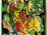a painting of a woman holding a baby and a child