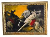 tableau représentant un cheval blanc et un cheval noir, dans un cadre doré