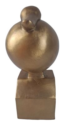 statue of a golden bird on a square base on a white background
