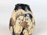 a vase with a picture of two people on it