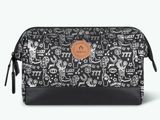 a black and white toilet bag with cats on it