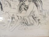 un dessin représentant un homme et une femme assis sur la plage