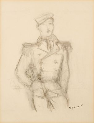 a drawing of a man in a military uniform with a hat