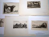 several old black and white pictures of people and animals in a field