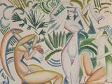 un tableau représentant une femme et un homme dans la jungle