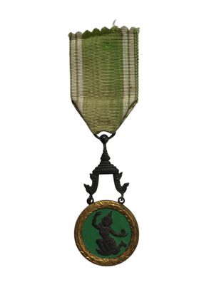 l'image d'une médaille ornée d'un ruban vert sur fond blanc