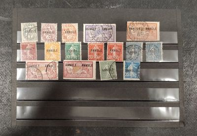 a lot of stamps on display in a display case